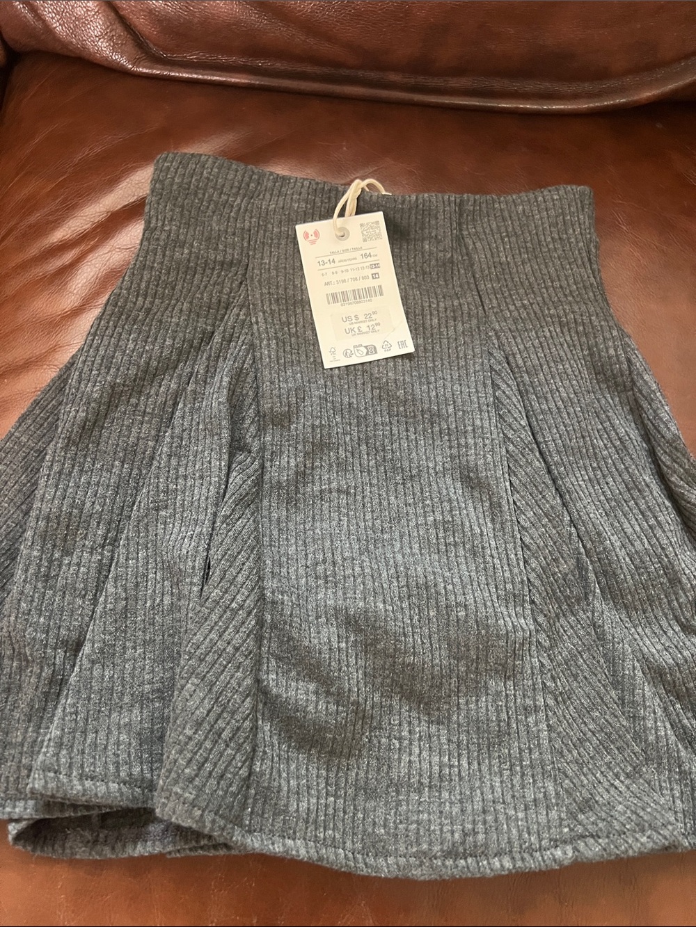 Zara Gray Ribbed Knit Skater Skirt